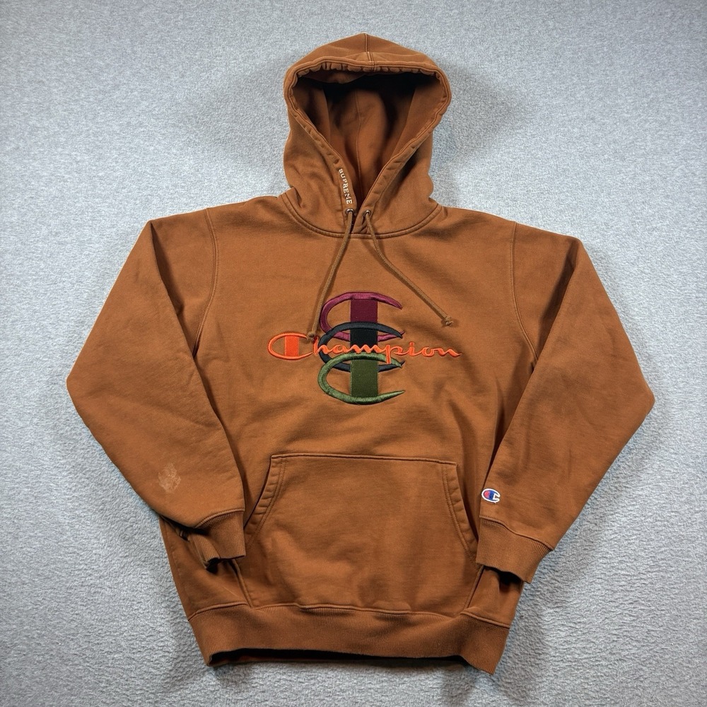 Supreme Champion Stacked C Logo Hoodie M Brown FW17 Sweatshirt Heavyweight